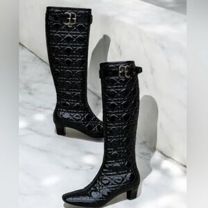 Dior Black Quilted Cannage Leather Heeled Boots